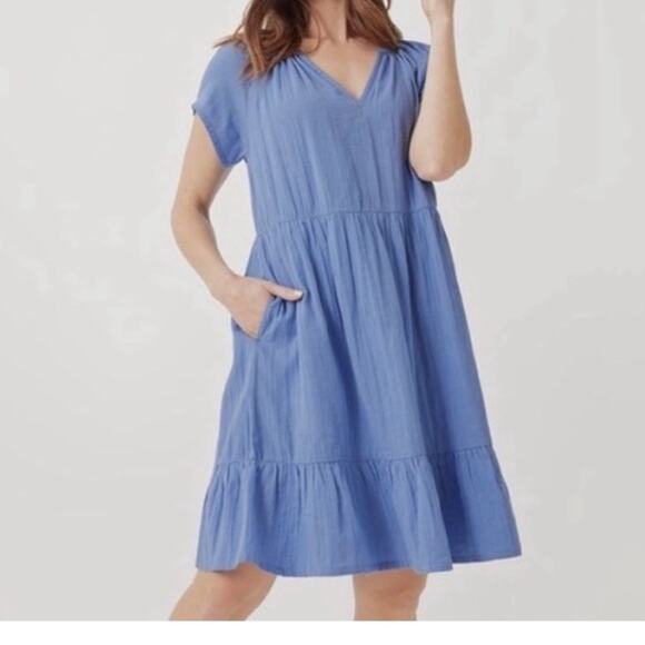 Pact Women's Gauze Throw And Go Tiered Dress Large Periwinkle - Picture 1 of 15